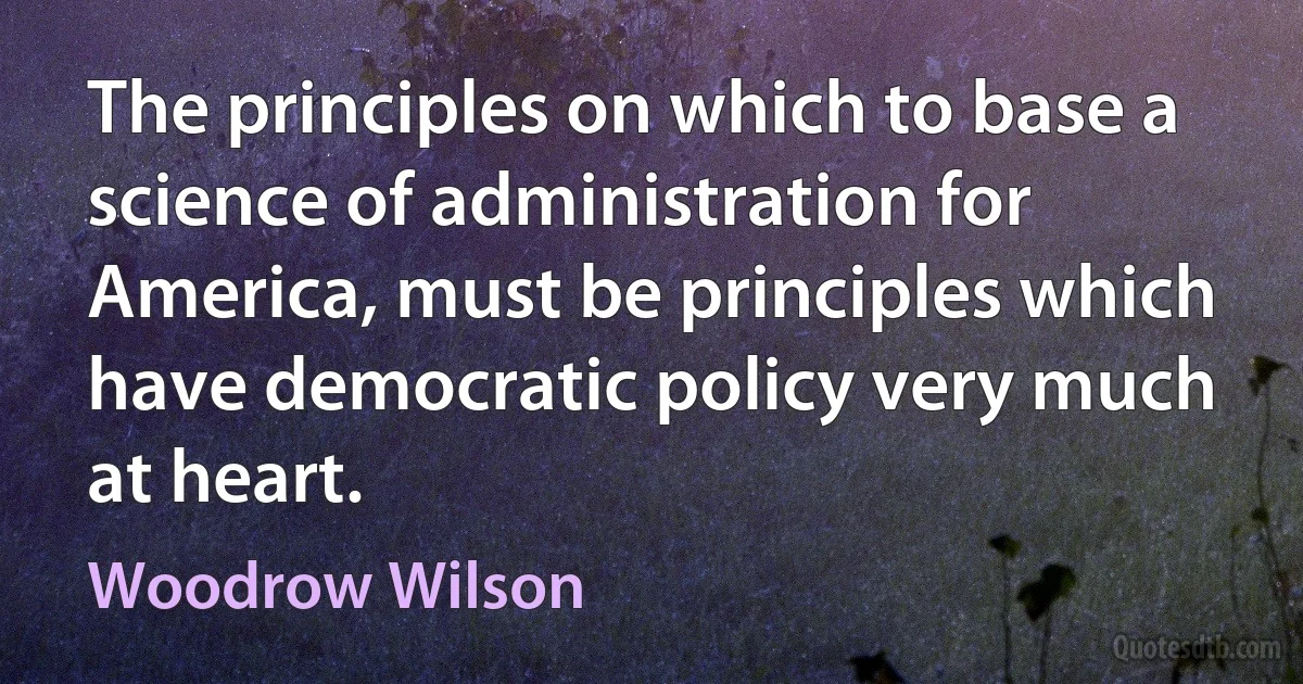 The principles on which to base a science of administration for America, must be principles which have democratic policy very much at heart. (Woodrow Wilson)