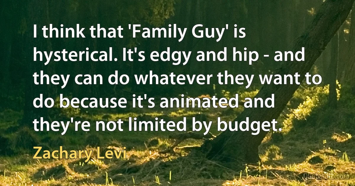 I think that 'Family Guy' is hysterical. It's edgy and hip - and they can do whatever they want to do because it's animated and they're not limited by budget. (Zachary Levi)