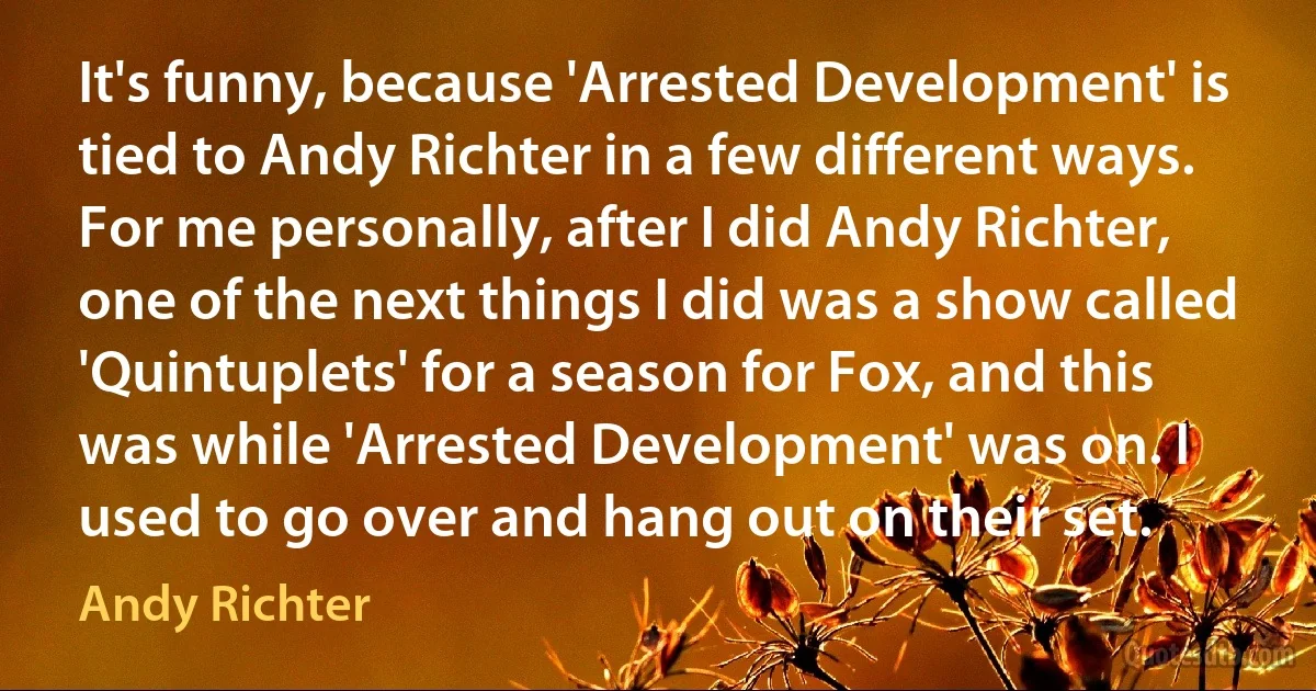 It's funny, because 'Arrested Development' is tied to Andy Richter in a few different ways. For me personally, after I did Andy Richter, one of the next things I did was a show called 'Quintuplets' for a season for Fox, and this was while 'Arrested Development' was on. I used to go over and hang out on their set. (Andy Richter)