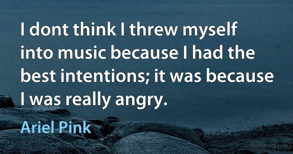 I dont think I threw myself into music because I had the best intentions; it was because I was really angry. (Ariel Pink)