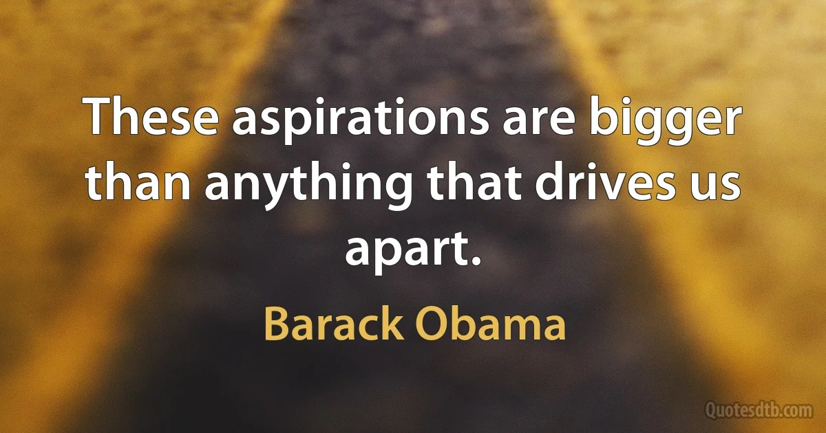 These aspirations are bigger than anything that drives us apart. (Barack Obama)