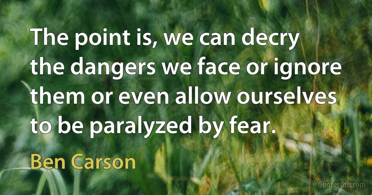 The point is, we can decry the dangers we face or ignore them or even allow ourselves to be paralyzed by fear. (Ben Carson)