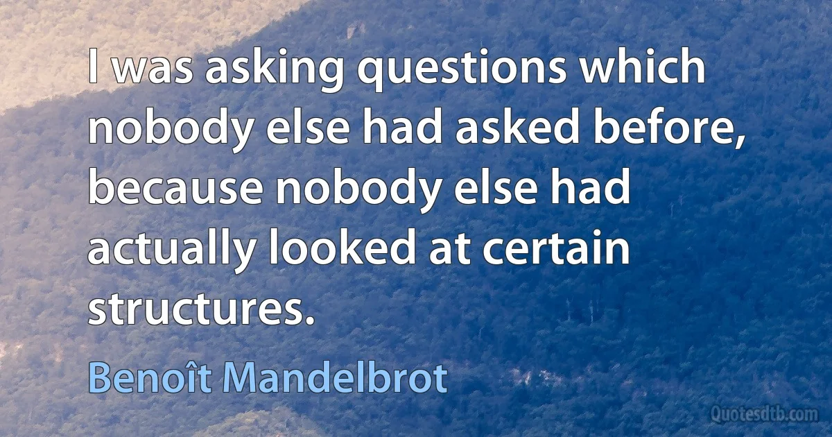 I was asking questions which nobody else had asked before, because nobody else had actually looked at certain structures. (Benoît Mandelbrot)