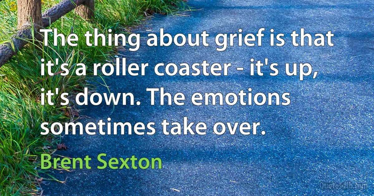 The thing about grief is that it's a roller coaster - it's up, it's down. The emotions sometimes take over. (Brent Sexton)