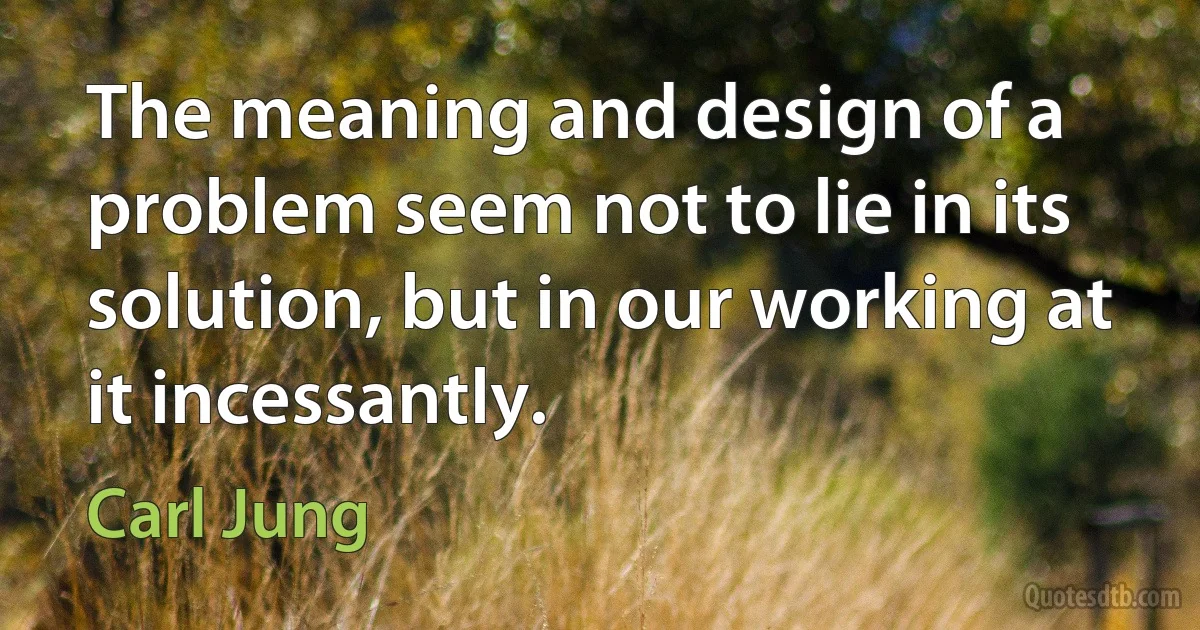 The meaning and design of a problem seem not to lie in its solution, but in our working at it incessantly. (Carl Jung)