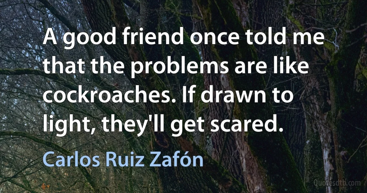 A good friend once told me that the problems are like cockroaches. If drawn to light, they'll get scared. (Carlos Ruiz Zafón)