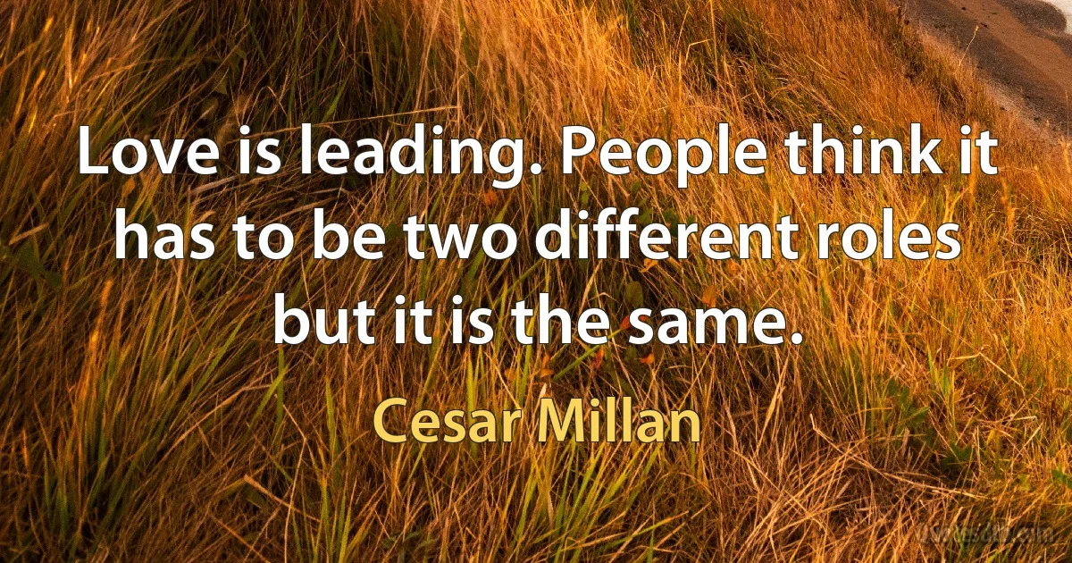 Love is leading. People think it has to be two different roles but it is the same. (Cesar Millan)