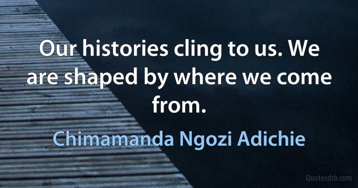 Our histories cling to us. We are shaped by where we come from. (Chimamanda Ngozi Adichie)