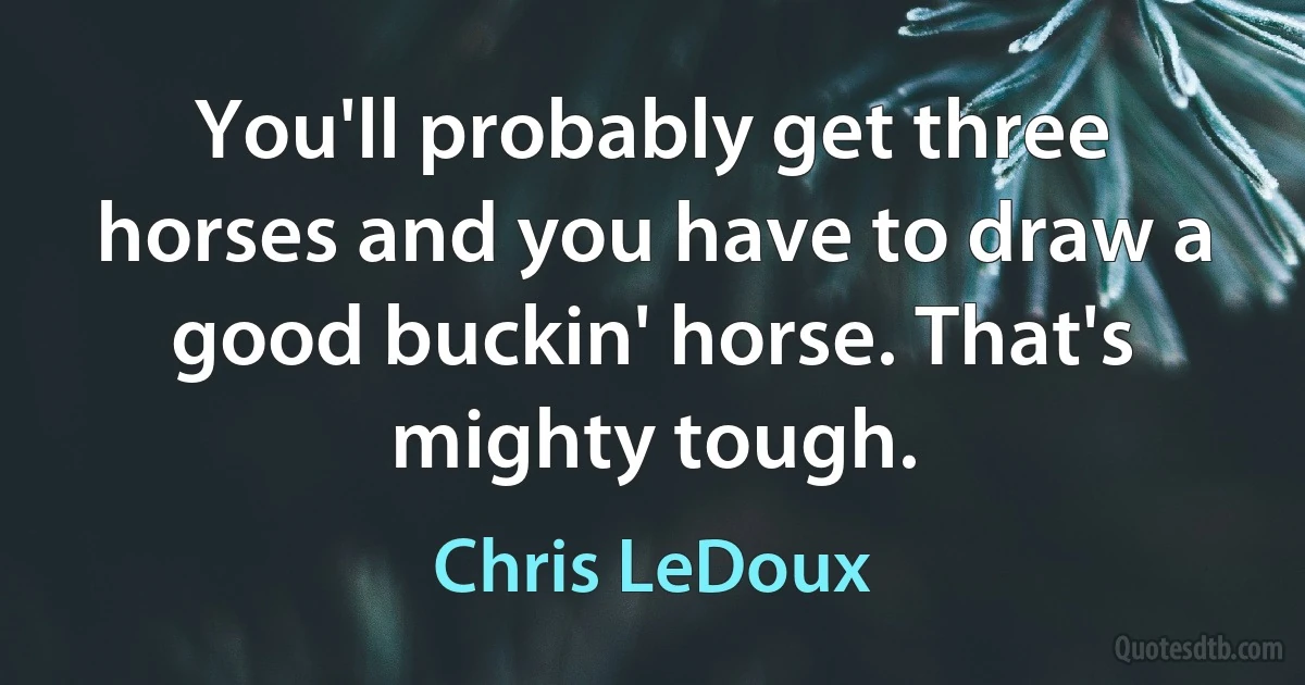 You'll probably get three horses and you have to draw a good buckin' horse. That's mighty tough. (Chris LeDoux)