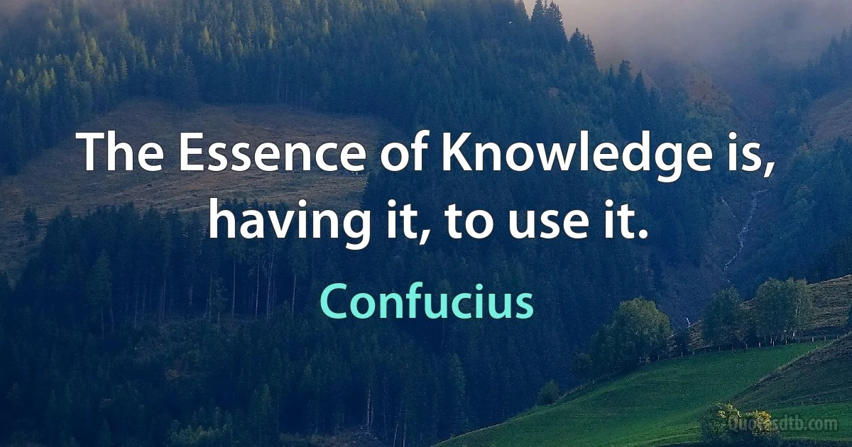 The Essence of Knowledge is, having it, to use it. (Confucius)