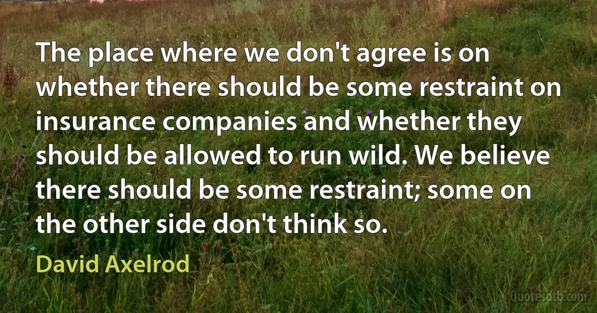 The place where we don't agree is on whether there should be some restraint on insurance companies and whether they should be allowed to run wild. We believe there should be some restraint; some on the other side don't think so. (David Axelrod)