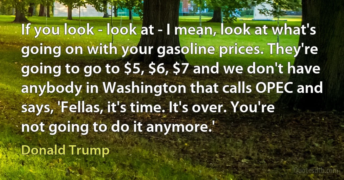 If you look - look at - I mean, look at what's going on with your gasoline prices. They're going to go to $5, $6, $7 and we don't have anybody in Washington that calls OPEC and says, 'Fellas, it's time. It's over. You're not going to do it anymore.' (Donald Trump)