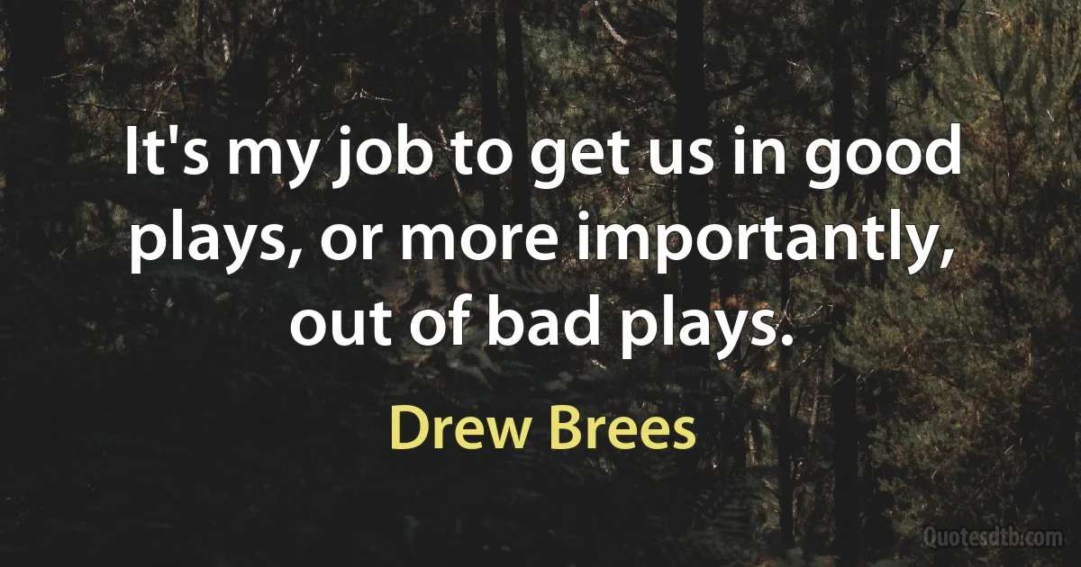 It's my job to get us in good plays, or more importantly, out of bad plays. (Drew Brees)