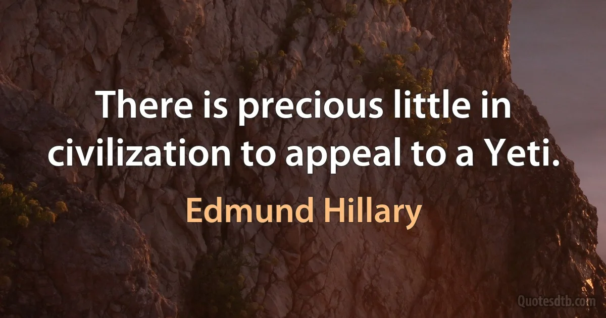 There is precious little in civilization to appeal to a Yeti. (Edmund Hillary)