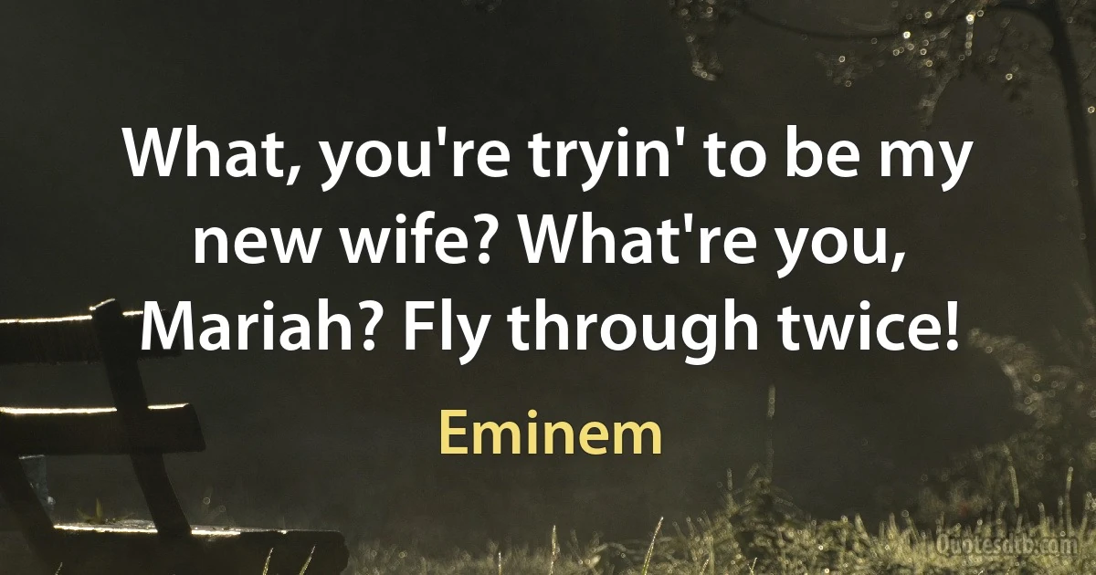 What, you're tryin' to be my new wife? What're you, Mariah? Fly through twice! (Eminem)