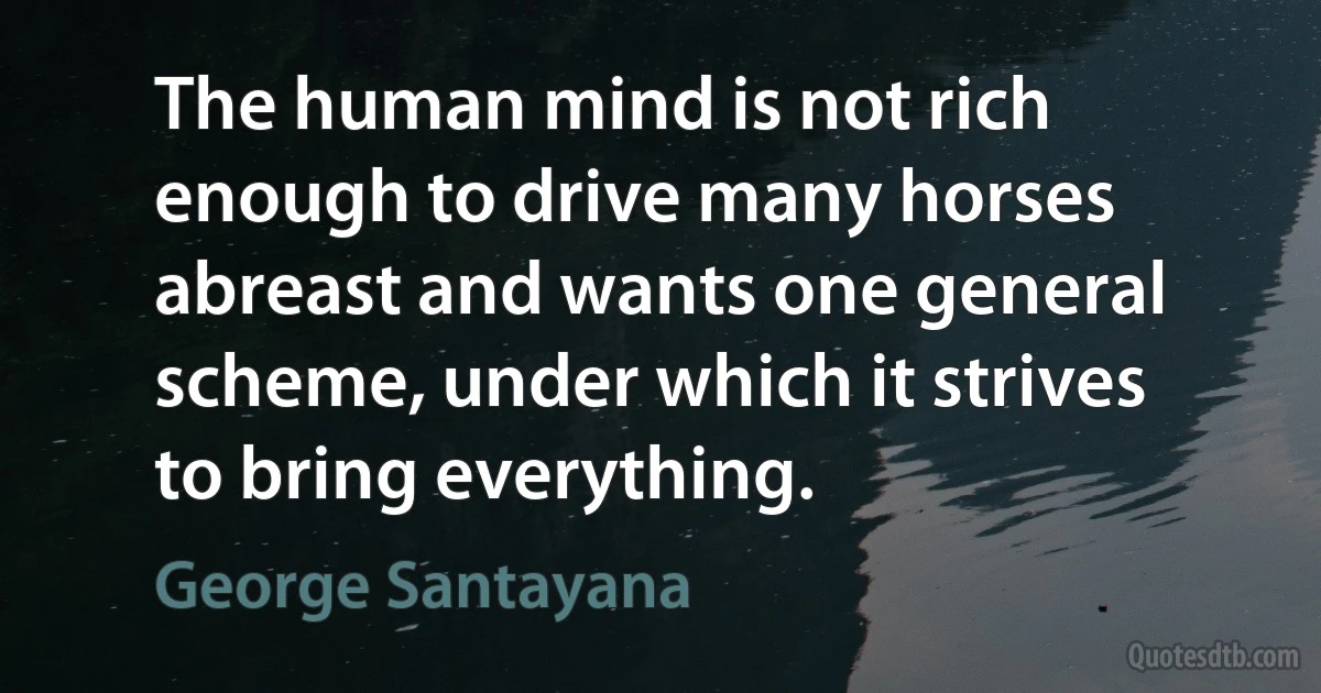 The human mind is not rich enough to drive many horses abreast and wants one general scheme, under which it strives to bring everything. (George Santayana)