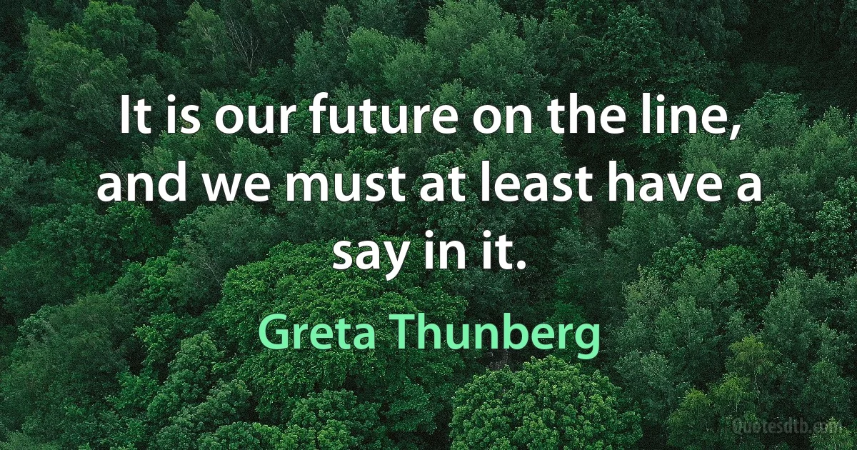 It is our future on the line, and we must at least have a say in it. (Greta Thunberg)