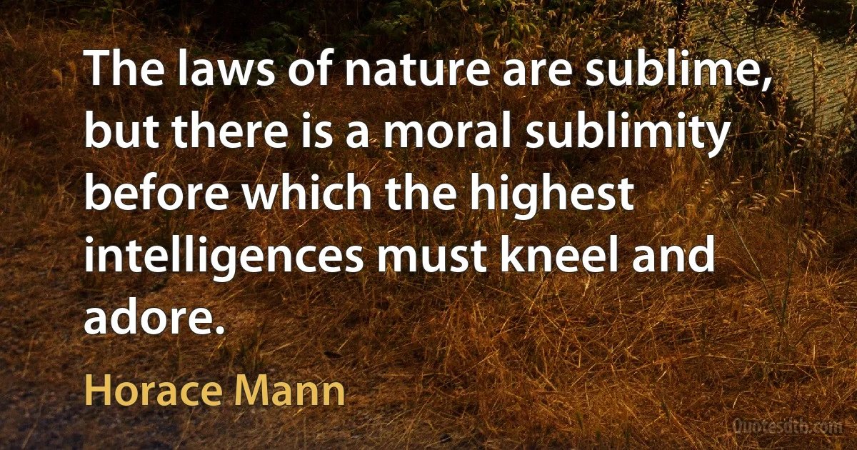 The laws of nature are sublime, but there is a moral sublimity before which the highest intelligences must kneel and adore. (Horace Mann)