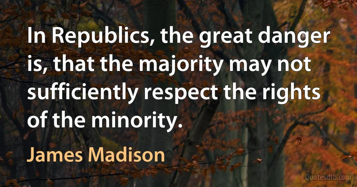 In Republics, the great danger is, that the majority may not sufficiently respect the rights of the minority. (James Madison)