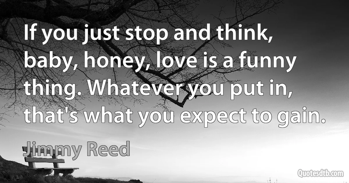 If you just stop and think, baby, honey, love is a funny thing. Whatever you put in, that's what you expect to gain. (Jimmy Reed)