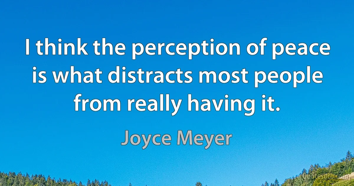 I think the perception of peace is what distracts most people from really having it. (Joyce Meyer)