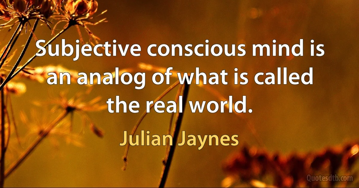 Subjective conscious mind is an analog of what is called the real world. (Julian Jaynes)