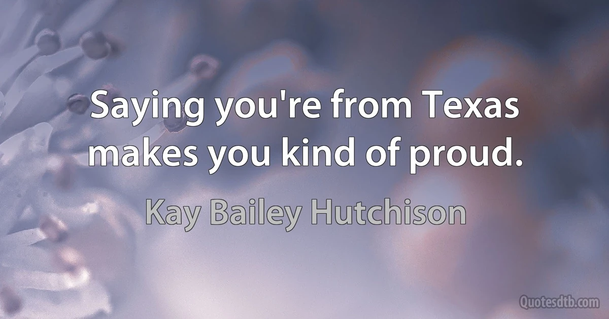 Saying you're from Texas makes you kind of proud. (Kay Bailey Hutchison)