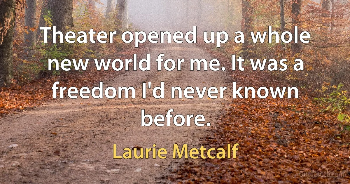 Theater opened up a whole new world for me. It was a freedom I'd never known before. (Laurie Metcalf)