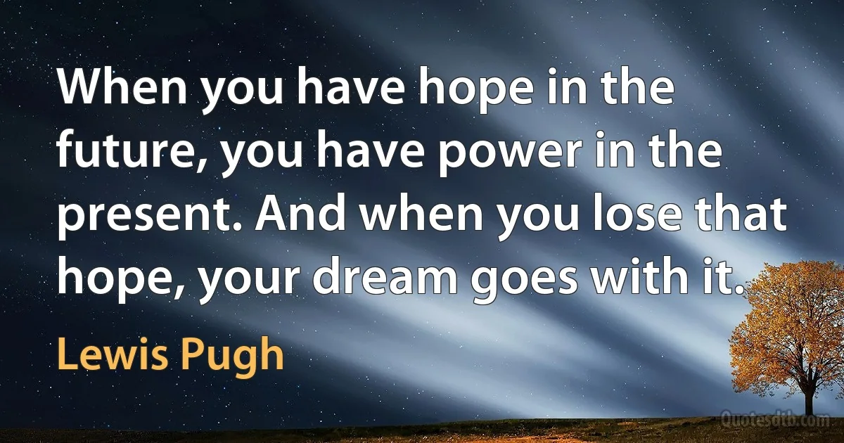 When you have hope in the future, you have power in the present. And when you lose that hope, your dream goes with it. (Lewis Pugh)