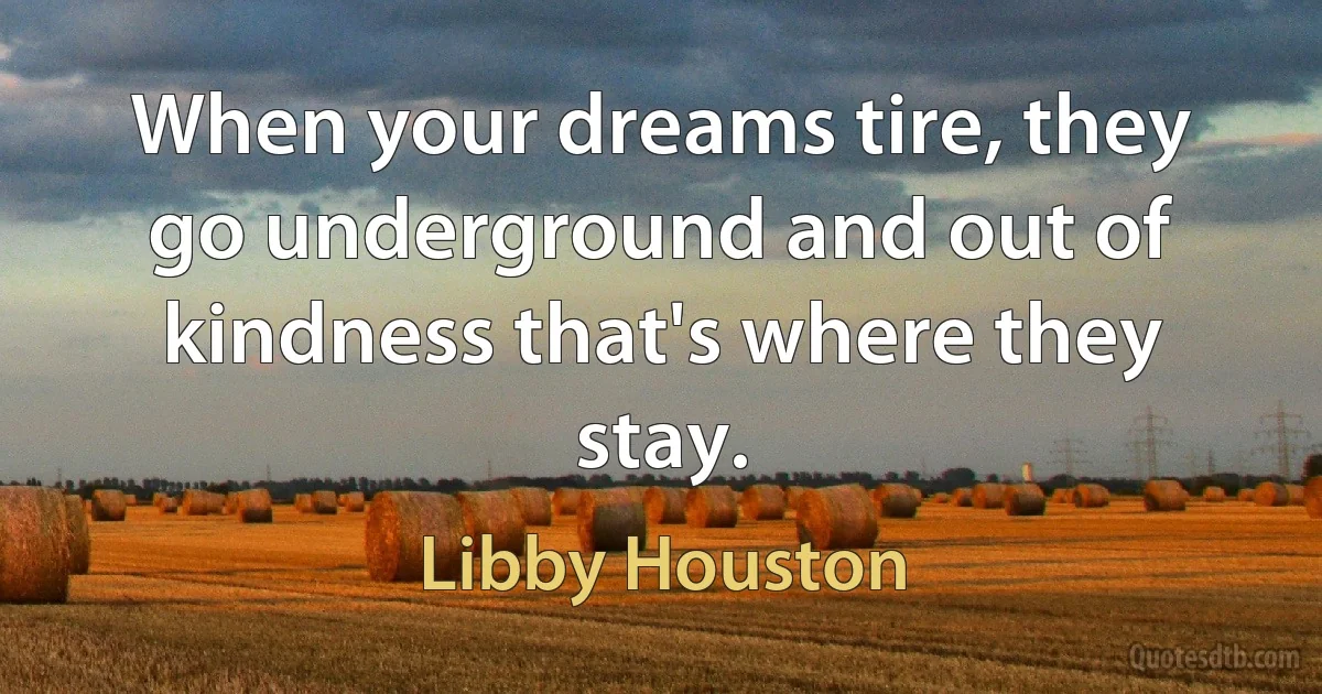 When your dreams tire, they go underground and out of kindness that's where they stay. (Libby Houston)