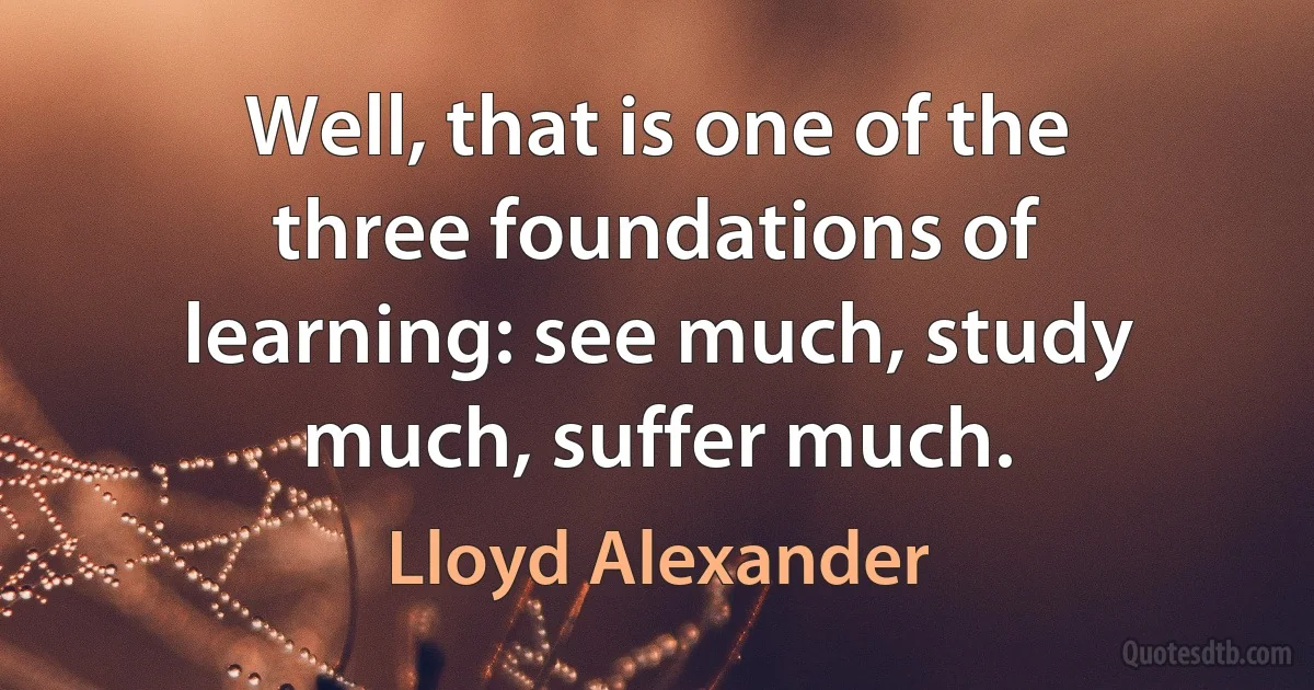 Well, that is one of the three foundations of learning: see much, study much, suffer much. (Lloyd Alexander)