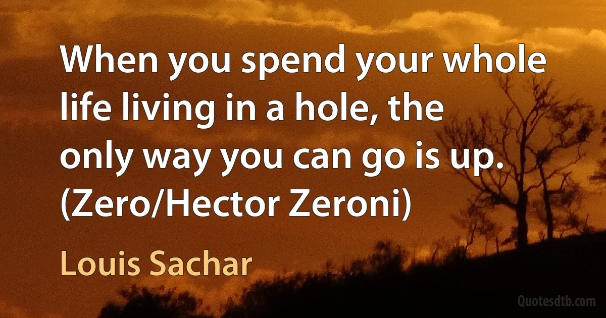 When you spend your whole life living in a hole, the only way you can go is up. (Zero/Hector Zeroni) (Louis Sachar)