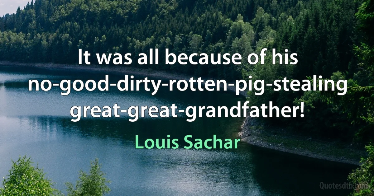 It was all because of his no-good-dirty-rotten-pig-stealing great-great-grandfather! (Louis Sachar)