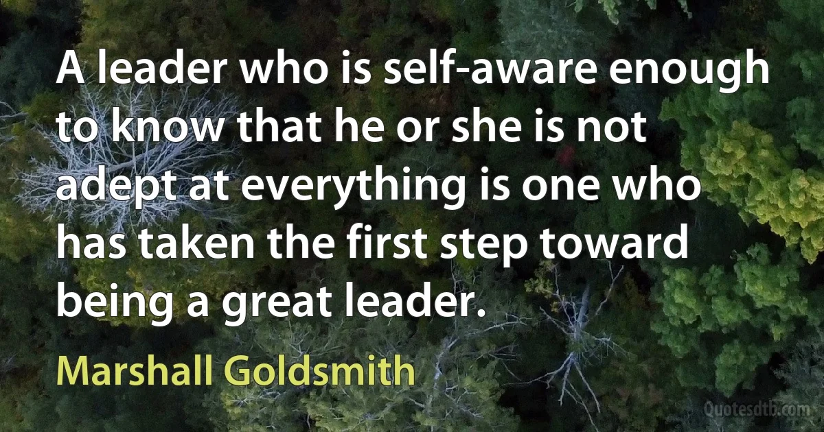 A leader who is self-aware enough to know that he or she is not adept at everything is one who has taken the first step toward being a great leader. (Marshall Goldsmith)