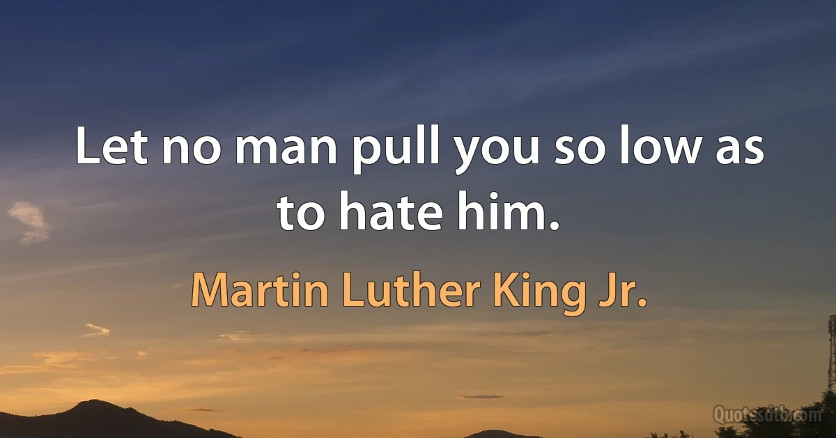 Let no man pull you so low as to hate him. (Martin Luther King Jr.)