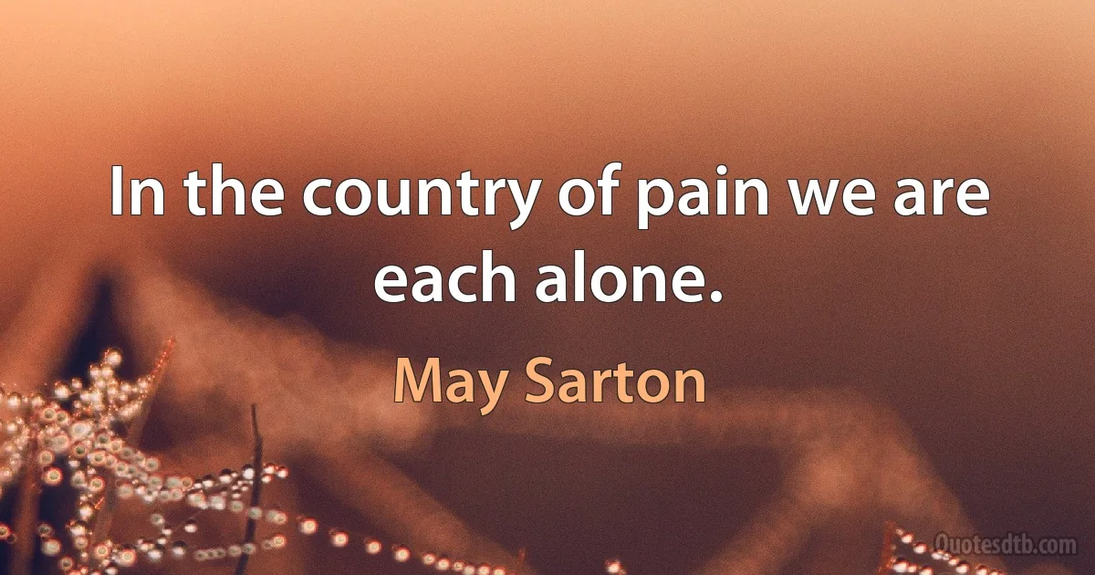 In the country of pain we are each alone. (May Sarton)