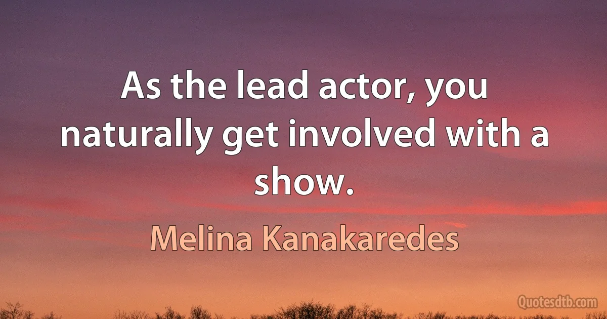 As the lead actor, you naturally get involved with a show. (Melina Kanakaredes)