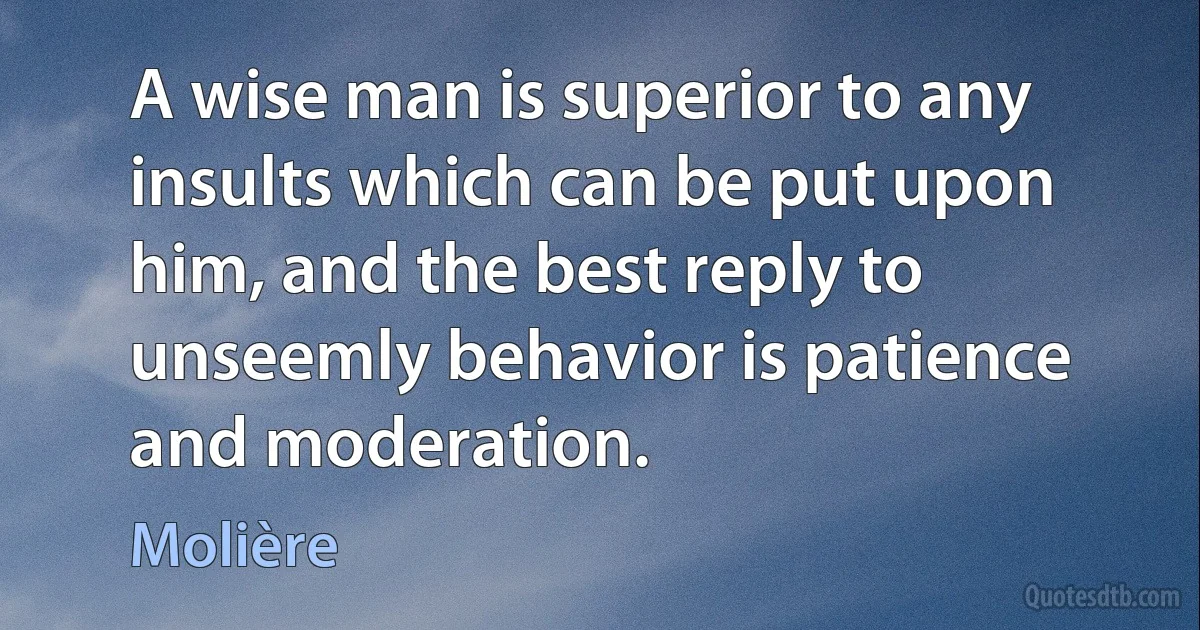 A wise man is superior to any insults which can be put upon him, and the best reply to unseemly behavior is patience and moderation. (Molière)