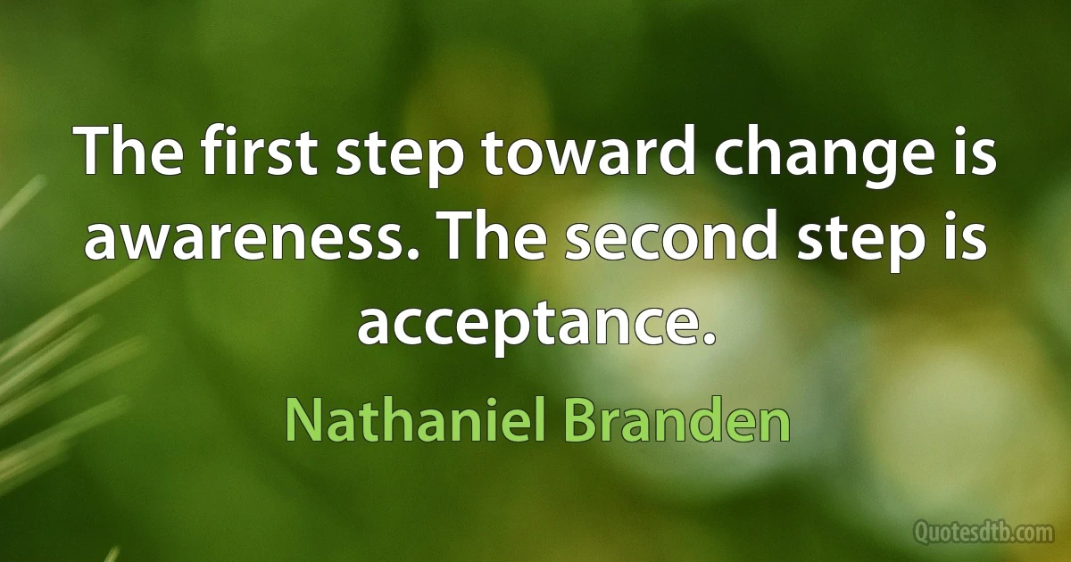 The first step toward change is awareness. The second step is acceptance. (Nathaniel Branden)