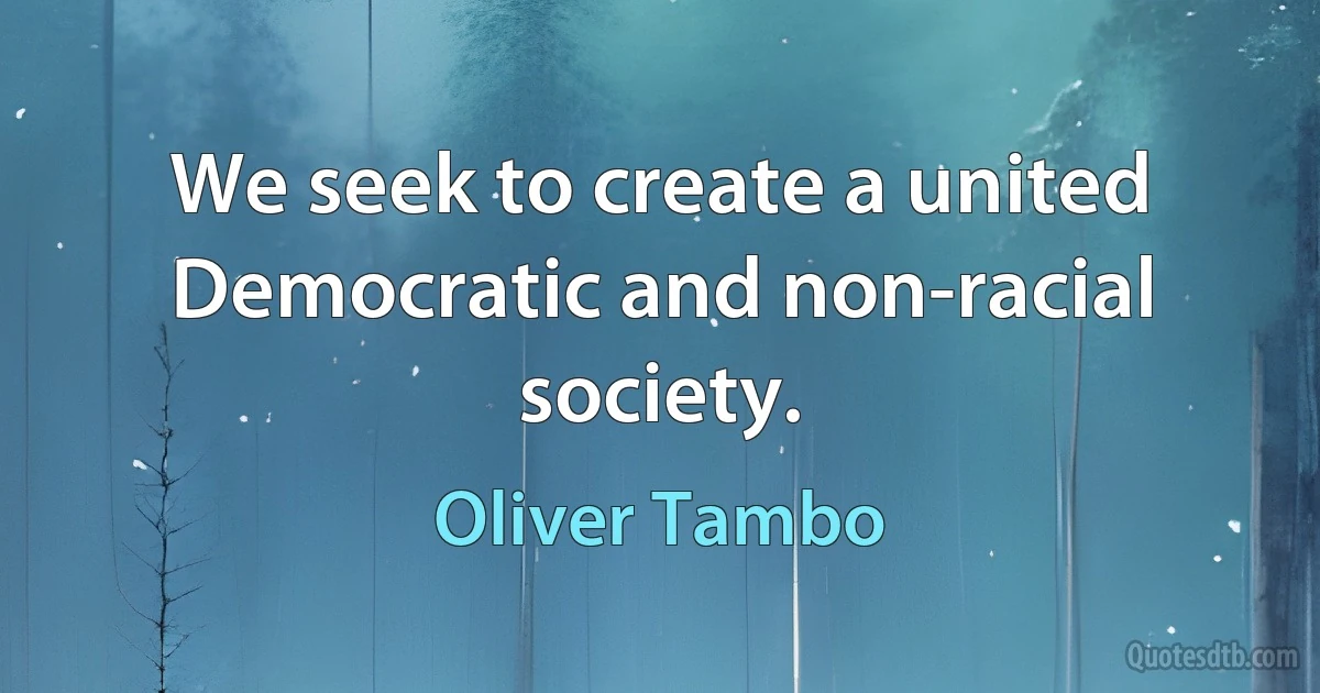 We seek to create a united Democratic and non-racial society. (Oliver Tambo)