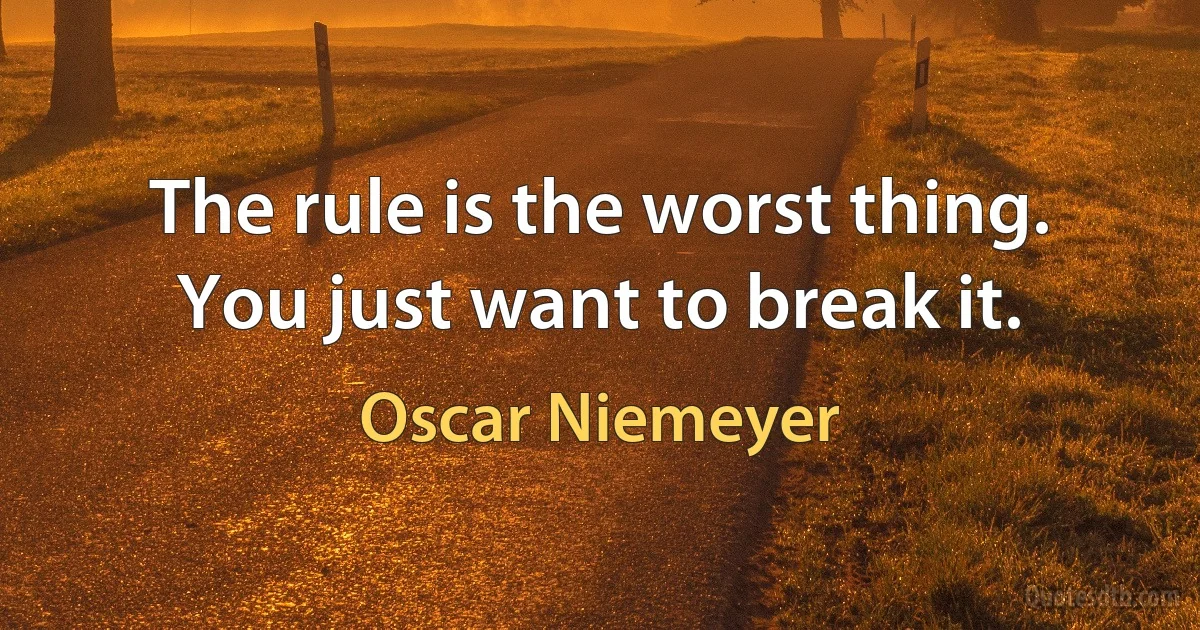 The rule is the worst thing. You just want to break it. (Oscar Niemeyer)