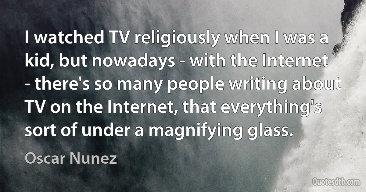 I watched TV religiously when I was a kid, but nowadays - with the Internet - there's so many people writing about TV on the Internet, that everything's sort of under a magnifying glass. (Oscar Nunez)