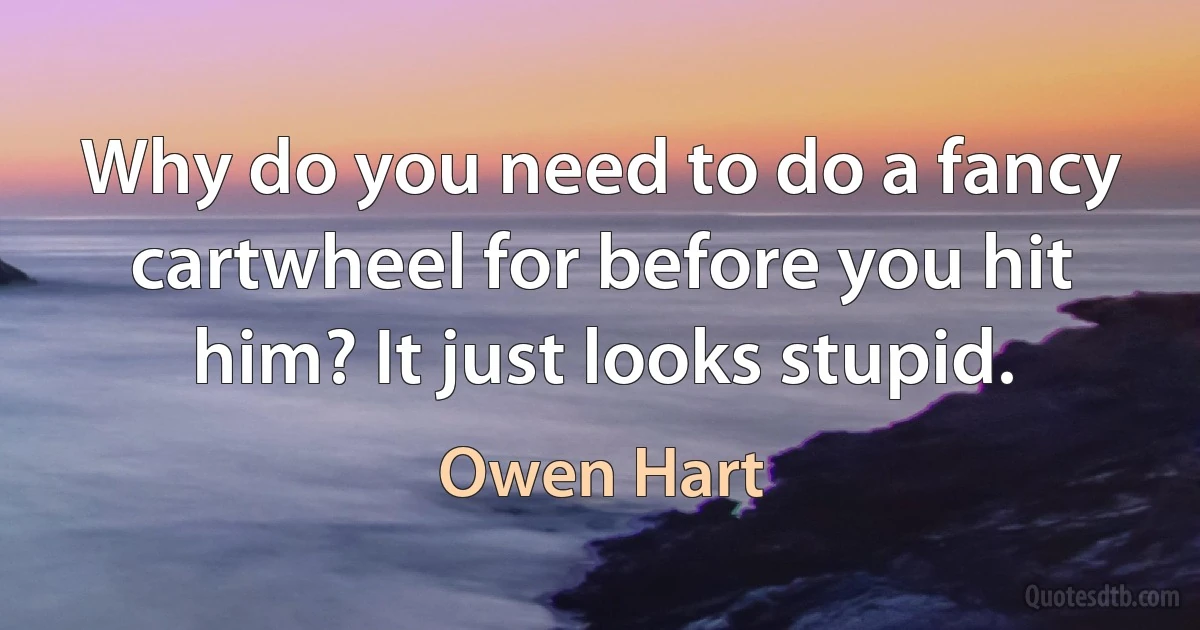 Why do you need to do a fancy cartwheel for before you hit him? It just looks stupid. (Owen Hart)