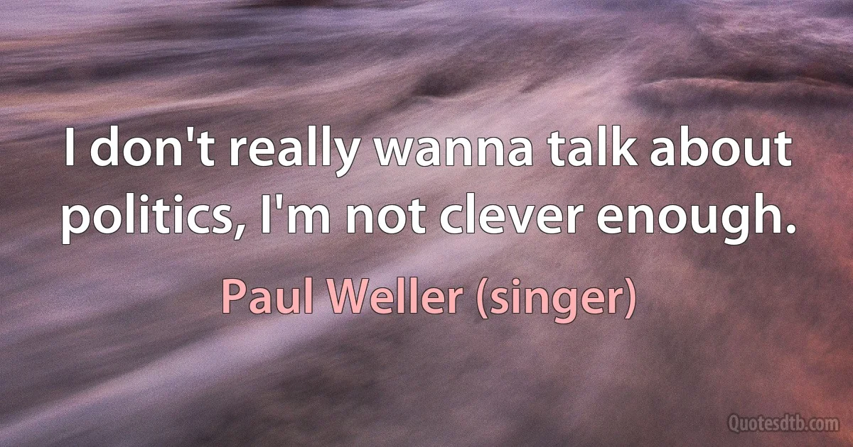 I don't really wanna talk about politics, I'm not clever enough. (Paul Weller (singer))