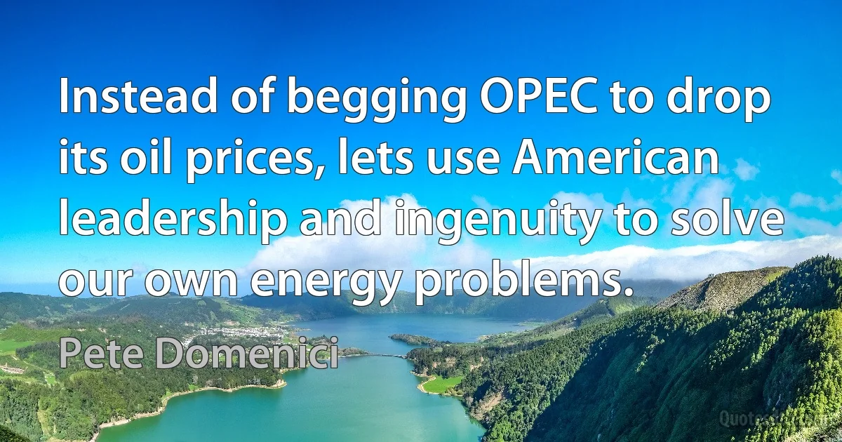 Instead of begging OPEC to drop its oil prices, lets use American leadership and ingenuity to solve our own energy problems. (Pete Domenici)