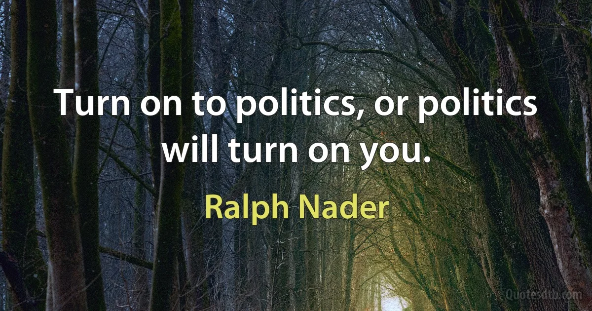 Turn on to politics, or politics will turn on you. (Ralph Nader)