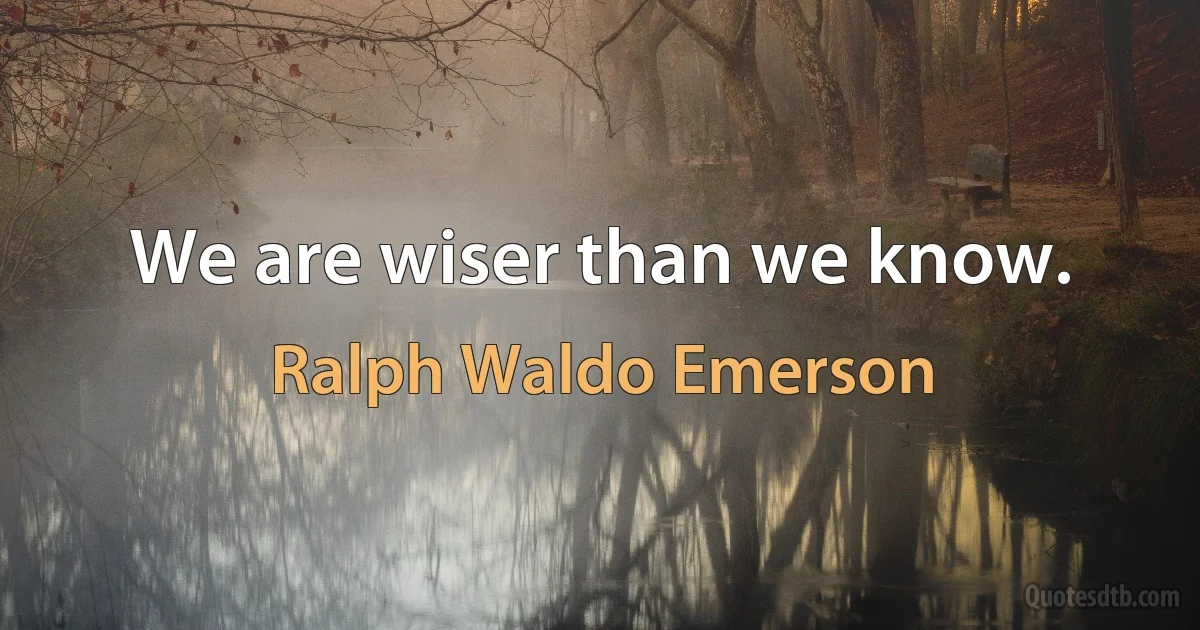 We are wiser than we know. (Ralph Waldo Emerson)