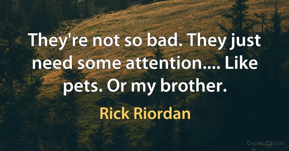 They're not so bad. They just need some attention.... Like pets. Or my brother. (Rick Riordan)