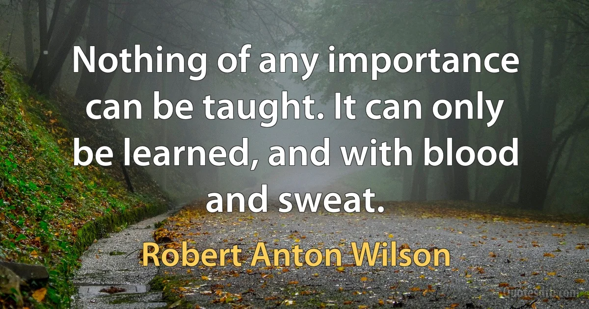 Nothing of any importance can be taught. It can only be learned, and with blood and sweat. (Robert Anton Wilson)