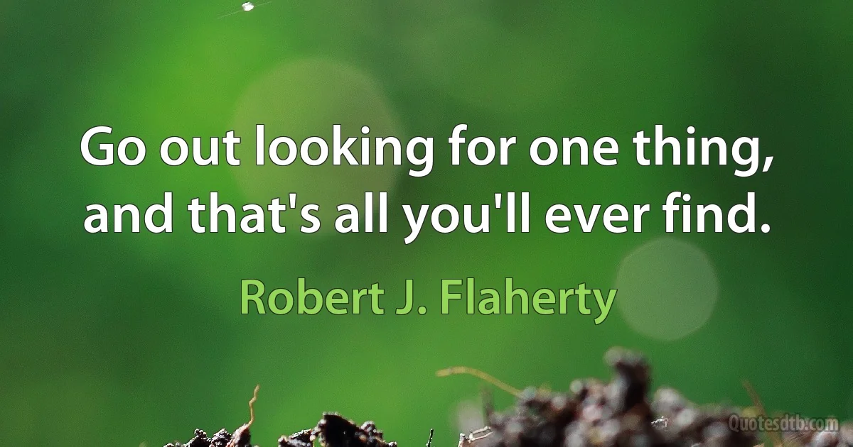 Go out looking for one thing, and that's all you'll ever find. (Robert J. Flaherty)